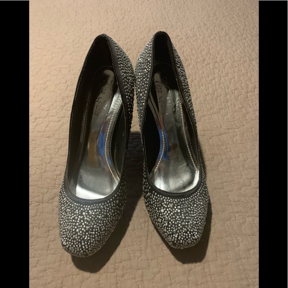 Rhinestoned Black Platform Heels